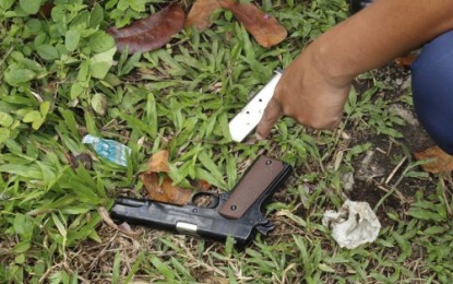<p>One of two recovered guns of slain Parang murder suspects. <em><strong>(Photo by Parang police)</strong></em></p>